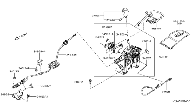 2016 Nissan Rogue Shift Lock Solenoid Valve & Park Switch Diagram for 34950-6FL1A