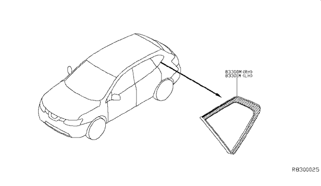 2016 Nissan Rogue Glass Assy-Side Window,RH Diagram for 83300-4BA0A