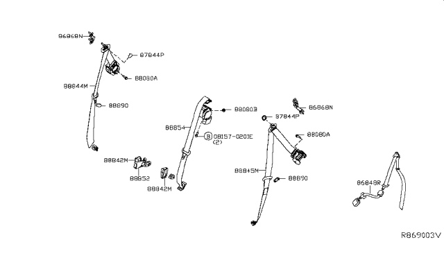 2016 Nissan Rogue Rear Seat Tongue Belt Assembly, Right Diagram for 88844-4BA8A