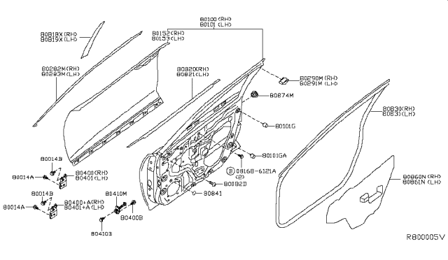 2016 Nissan Rogue Weatherstrip-Front Door,LH Diagram for 80831-4BA0A