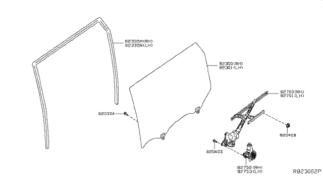 2014 Nissan Rogue Rear Door Window & Regulator Diagram