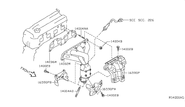 2016 Nissan Rogue Exhaust Manifold With Catalytic Converter Diagram for 140E2-6FJ0A