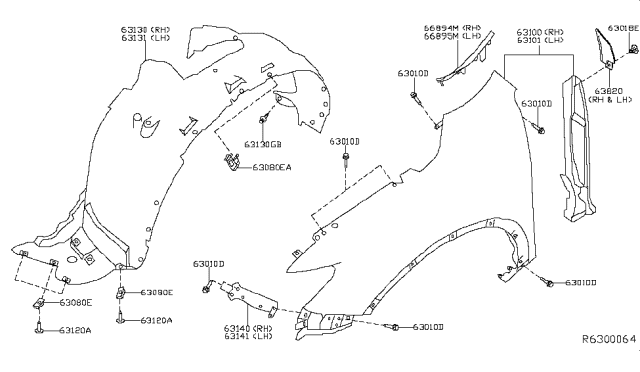 2016 Nissan Rogue Front Fender & Fitting Diagram 1