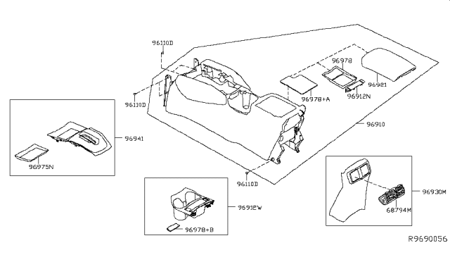 2019 Nissan Rogue Finisher-Console Box Diagram for 96930-4BA0A