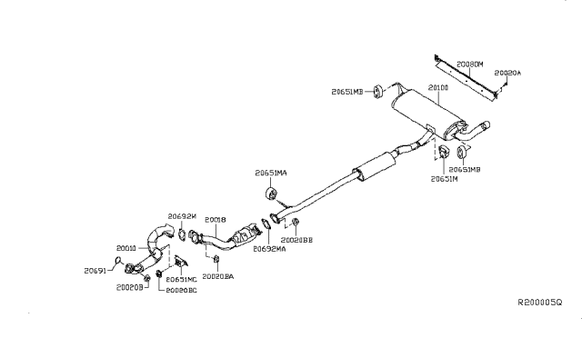 2018 Nissan Rogue Exhaust Tube & Muffler Diagram