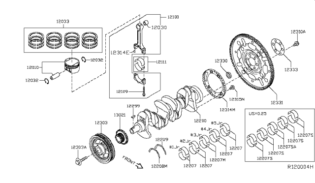 2015 Nissan Rogue Piston,Crankshaft & Flywheel Diagram