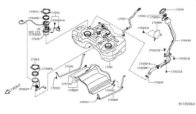 2017 Nissan Rogue Packing-Fuel Gauge Diagram for 17342-9TA0A