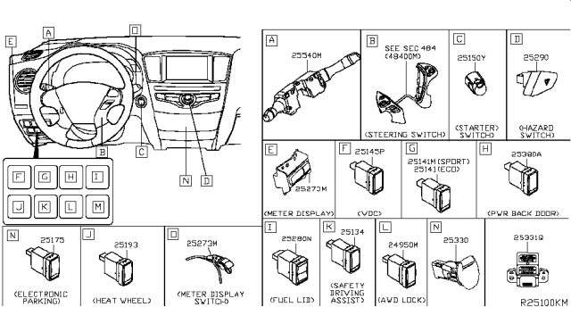 2018 Nissan Rogue Switch Assy-Combination Diagram for 25560-4BA8A