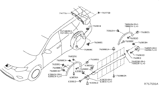 2016 Nissan Rogue Clip Diagram for 76847-JG00A