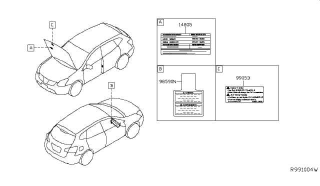 2016 Nissan Rogue Caution Plate & Label Diagram 2