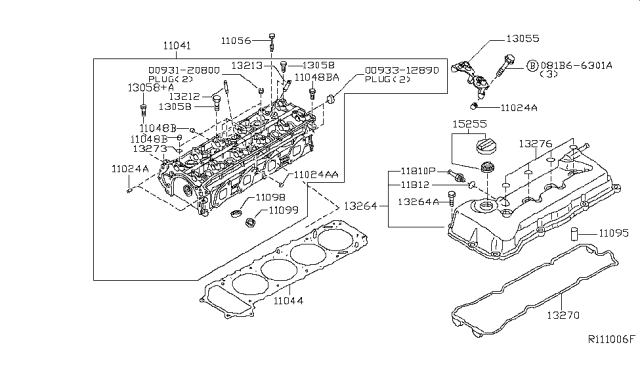 2014 Nissan Rogue Positive Crankcase Ventilation Valve Diagram for 11810-1KC0A