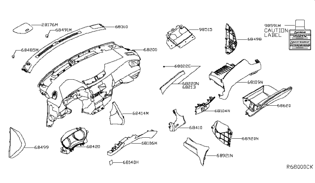 2018 Nissan Rogue US Make Instrument Panel,Pad & Cluster Lid Diagram 2