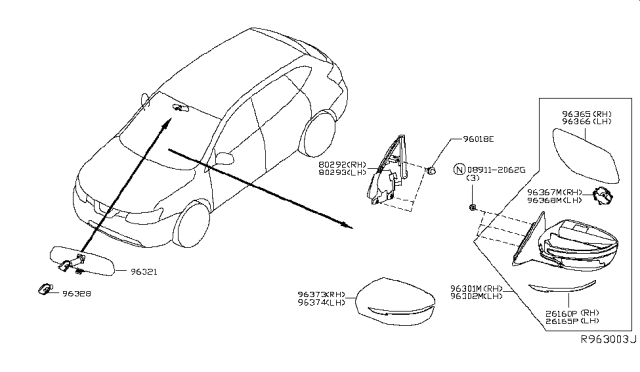 2017 Nissan Rogue Door Mirror Assy-LH Diagram for 96302-4BA3A