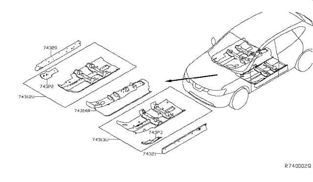 2018 Nissan Rogue Floor-Front,Center Diagram for 74310-6FL0B