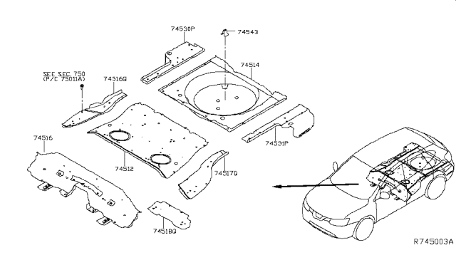 2015 Nissan Rogue Floor Side - Rear, LH Diagram for 74531-4BA0A