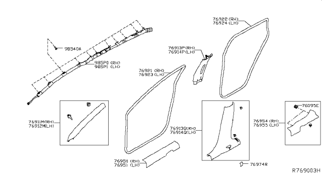 2015 Nissan Rogue Curtain Air Bag Driver Side Module Assembly Diagram for 985P1-4BA8B