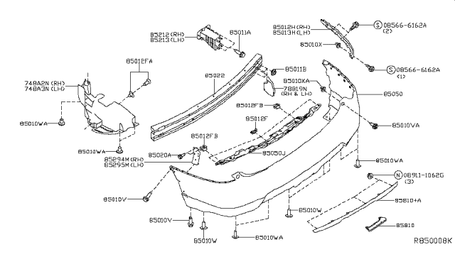 2019 Nissan Rogue Rear Bumper Diagram 1