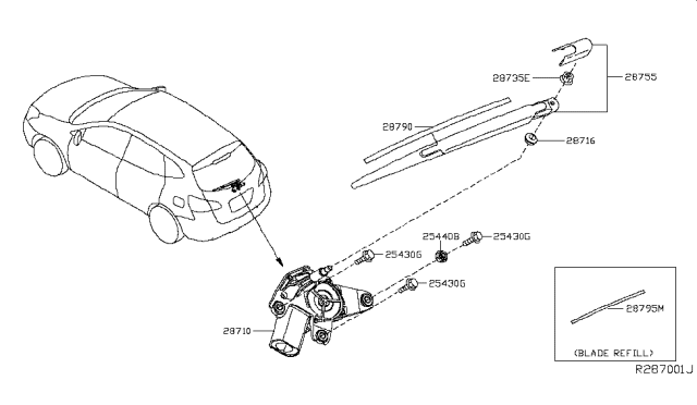 2014 Nissan Rogue Rear Wiper Blade Refill Diagram for 28795-4CC0A