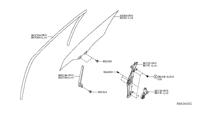 2019 Nissan Rogue Front Door Window & Regulator Diagram