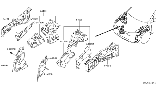 2015 Nissan Rogue Hood Ledge & Fitting Diagram 1