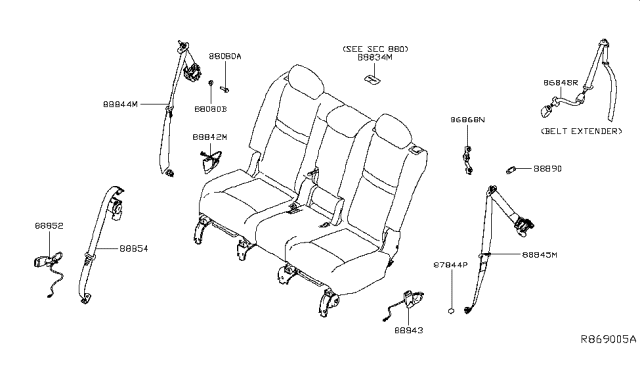 2018 Nissan Rogue US Make Rear Seat Belt Diagram 1