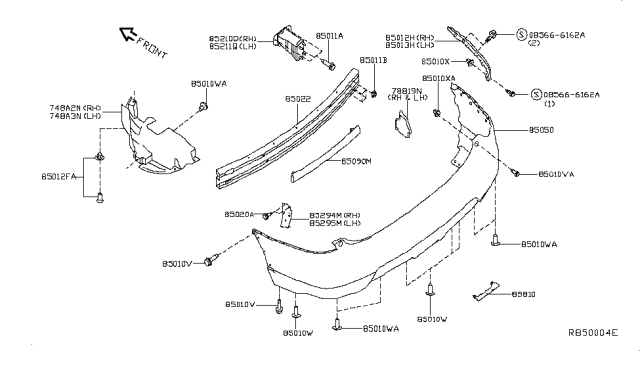 2017 Nissan Rogue Stay Assy-Rear Bumper,LH Diagram for 85211-4BA0A