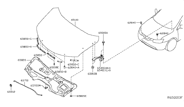 2017 Nissan Rogue Sealing Rubber-Hood Diagram for 65810-1PA0A