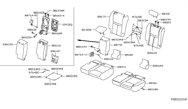 2016 Nissan Rogue Trim Assembly - Rear Seat Back, LH Diagram for 88670-4BA2B