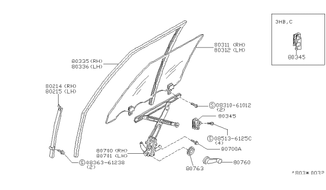 1986 Nissan Pulsar NX Rubber-Glass Run A Diagram for 80330-35M62
