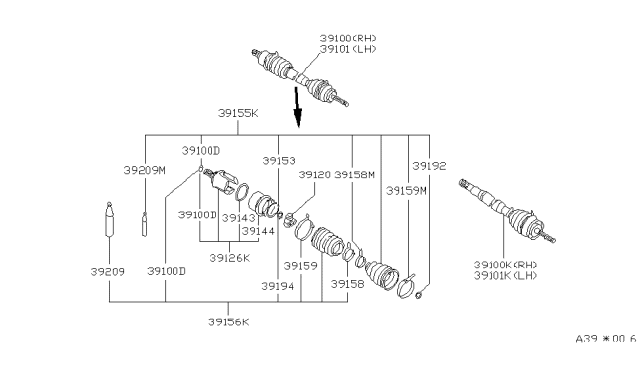 1984 Nissan Pulsar NX Shaft Front Door Diagram for 39101-12A00