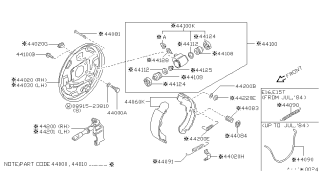 1984 Nissan Pulsar NX Adjust Rear Brake R Diagram for 44200-50A10