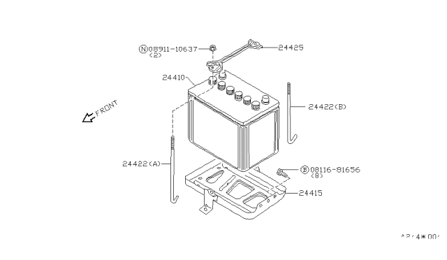 1985 Nissan Pulsar NX Battery & Battery Mounting Diagram