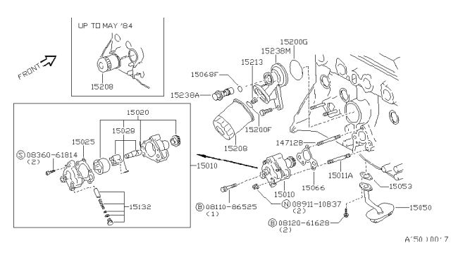 1985 Nissan Pulsar NX Oil Pump Assy Diagram for 15010-17M00