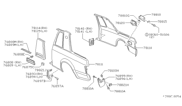 1986 Nissan Pulsar NX FINISHER Re Quarter R Diagram for 76814-31M65