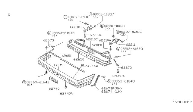 1985 Nissan Pulsar NX Front Bumper Diagram 1