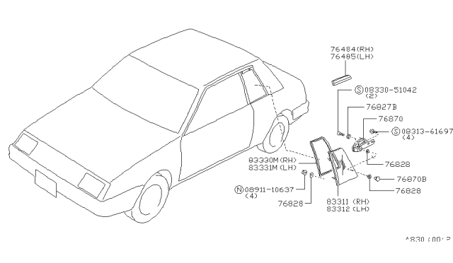 1984 Nissan Pulsar NX Side Window Diagram 2