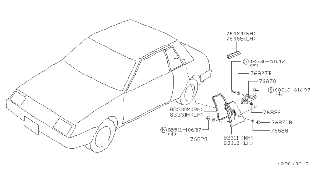 1986 Nissan Pulsar NX Side Window Diagram