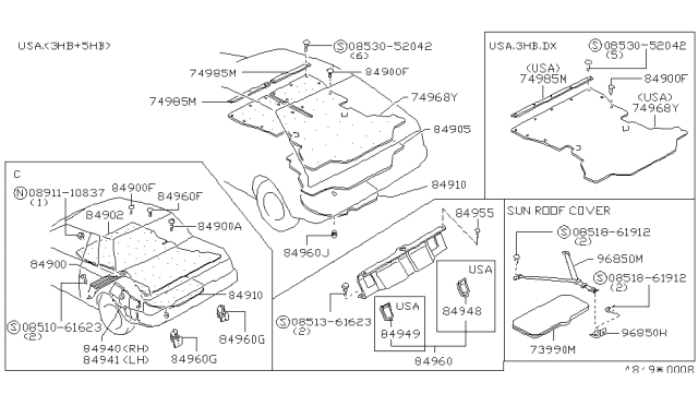 1984 Nissan Pulsar NX INSULATOR Floor Trunk Diagram for 84932-01M00