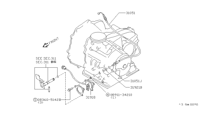 1985 Nissan Pulsar NX Wire Throttle Diagram for 31051-01X18