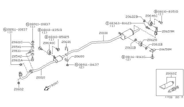 1984 Nissan Pulsar NX Exhaust Tube & Muffler Diagram 2