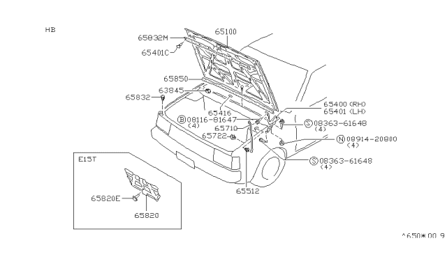 1985 Nissan Pulsar NX Hood Panel,Hinge & Fitting Diagram 2