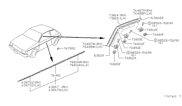 1983 Nissan Pulsar NX MOULDING-Rear LH Fender Diagram for 78873-21M01