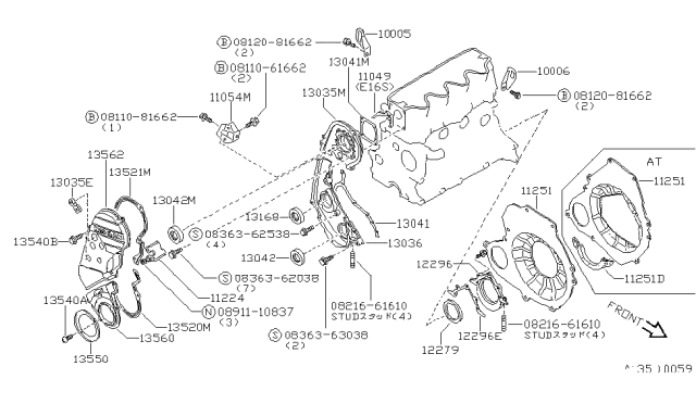 1984 Nissan Pulsar NX Front Cover,Vacuum Pump & Fitting Diagram