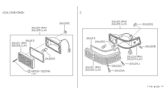 1983 Nissan Pulsar NX Bulb Diagram for 26717-89910