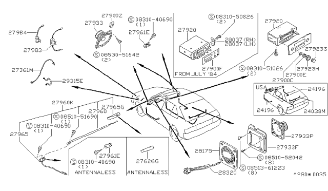 1984 Nissan Pulsar NX Cable-Earth Diagram for 27988-U9600