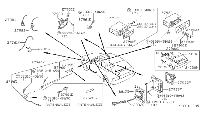 1984 Nissan Pulsar NX N12 Antenna ASY Diagram for 28205-06M00