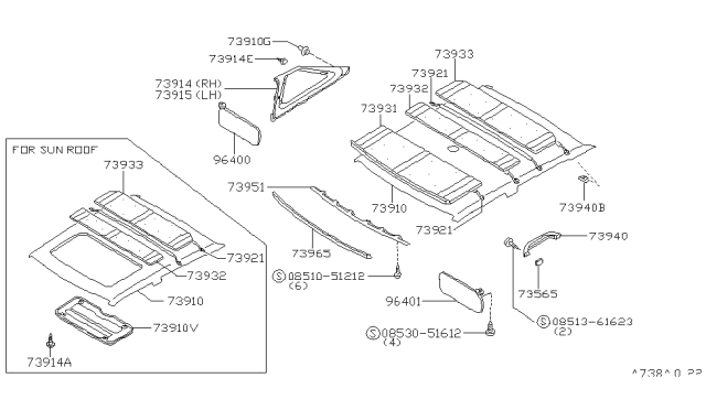 1983 Nissan Pulsar NX Left Sun Visor Assembly Brown Diagram for 96401-04A00