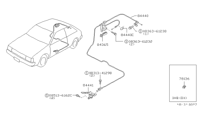 1984 Nissan Pulsar NX Screw-Machine Diagram for 08363-61232