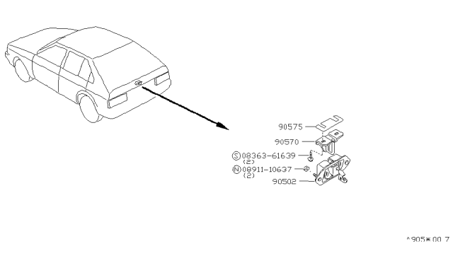 1983 Nissan Pulsar NX Back Door Lock & Handle Diagram