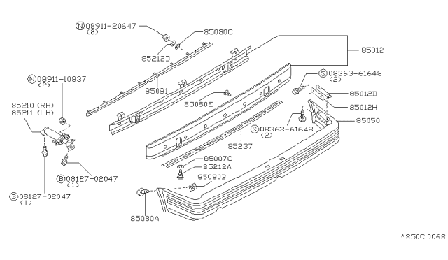 1985 Nissan Pulsar NX Rear Bumper Diagram 1